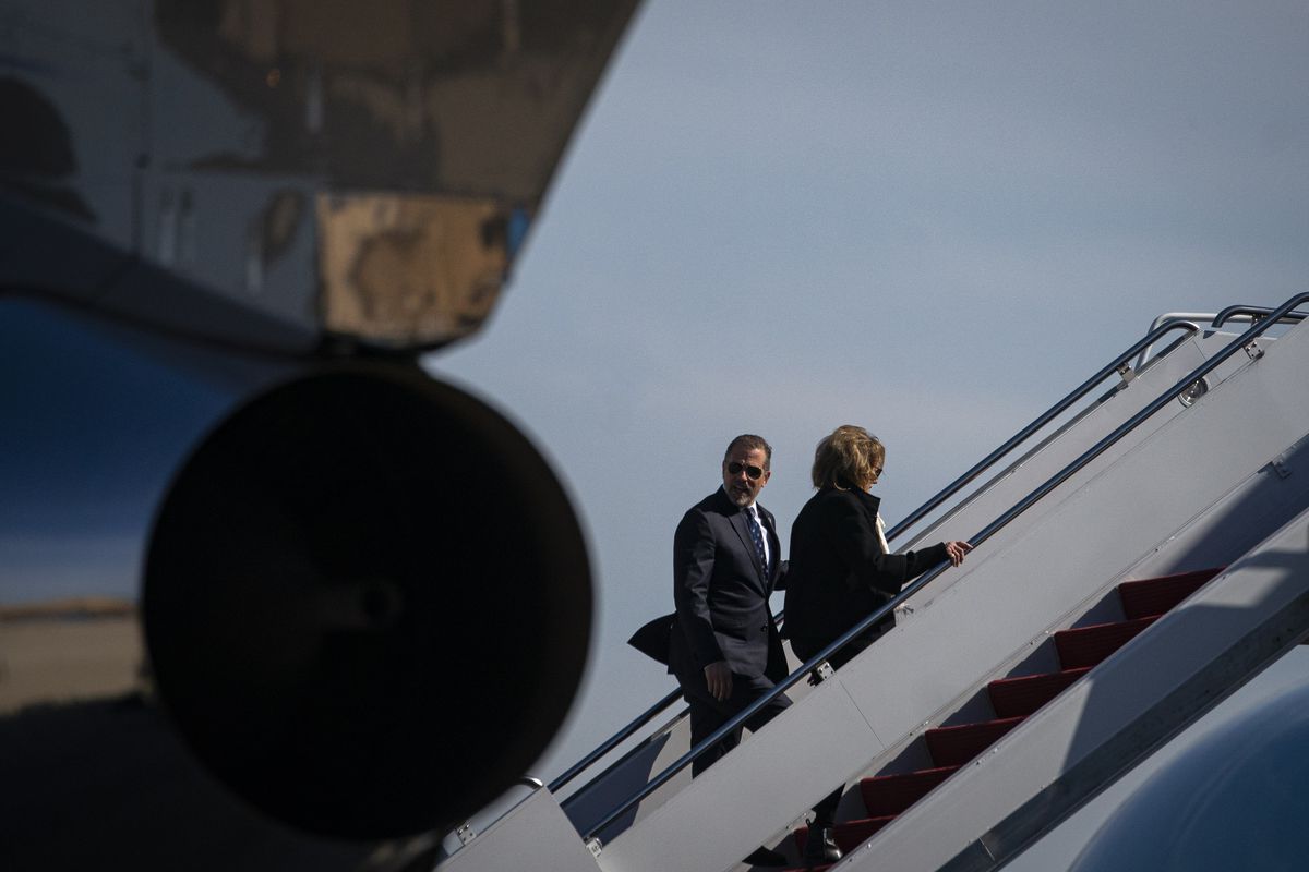 Hunter Biden, son of US President Joe Biden, and Valerie Biden, sister of US President Joe Biden, board Air Force One at Joint Base Andrews, Maryland, US, on Tuesday, April 11, 2023.