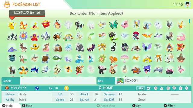 A Pokémon Home screen showing many Pokémon in a box