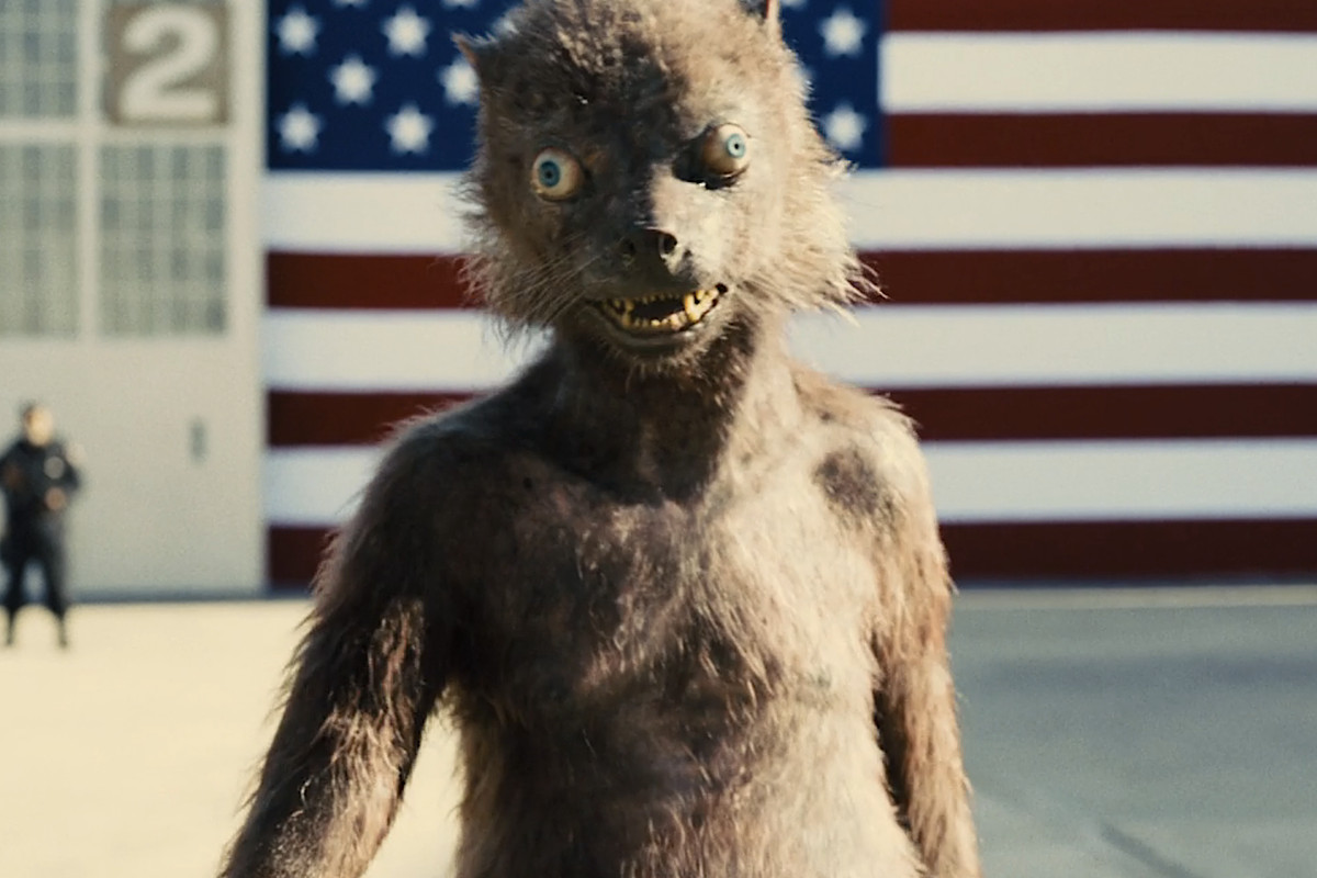 Weasel in James Gunn’s The Suicide Squad, a human-sized, humanoid, naked, bug-eyed, furry critter with pointy teeth and a penchant for screeching incoherently