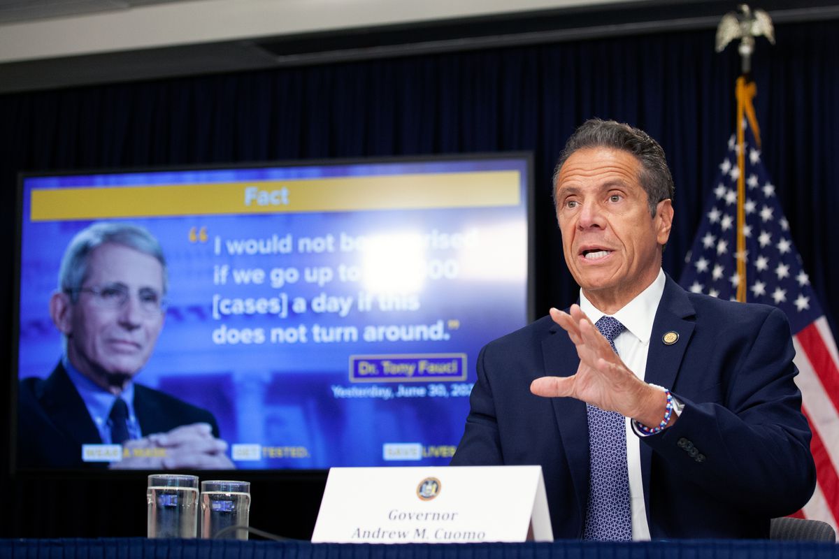 Gov. Andrew Cuomo gave an update in his Manhattan office on the state’s coronavirus response, July 1, 2020.