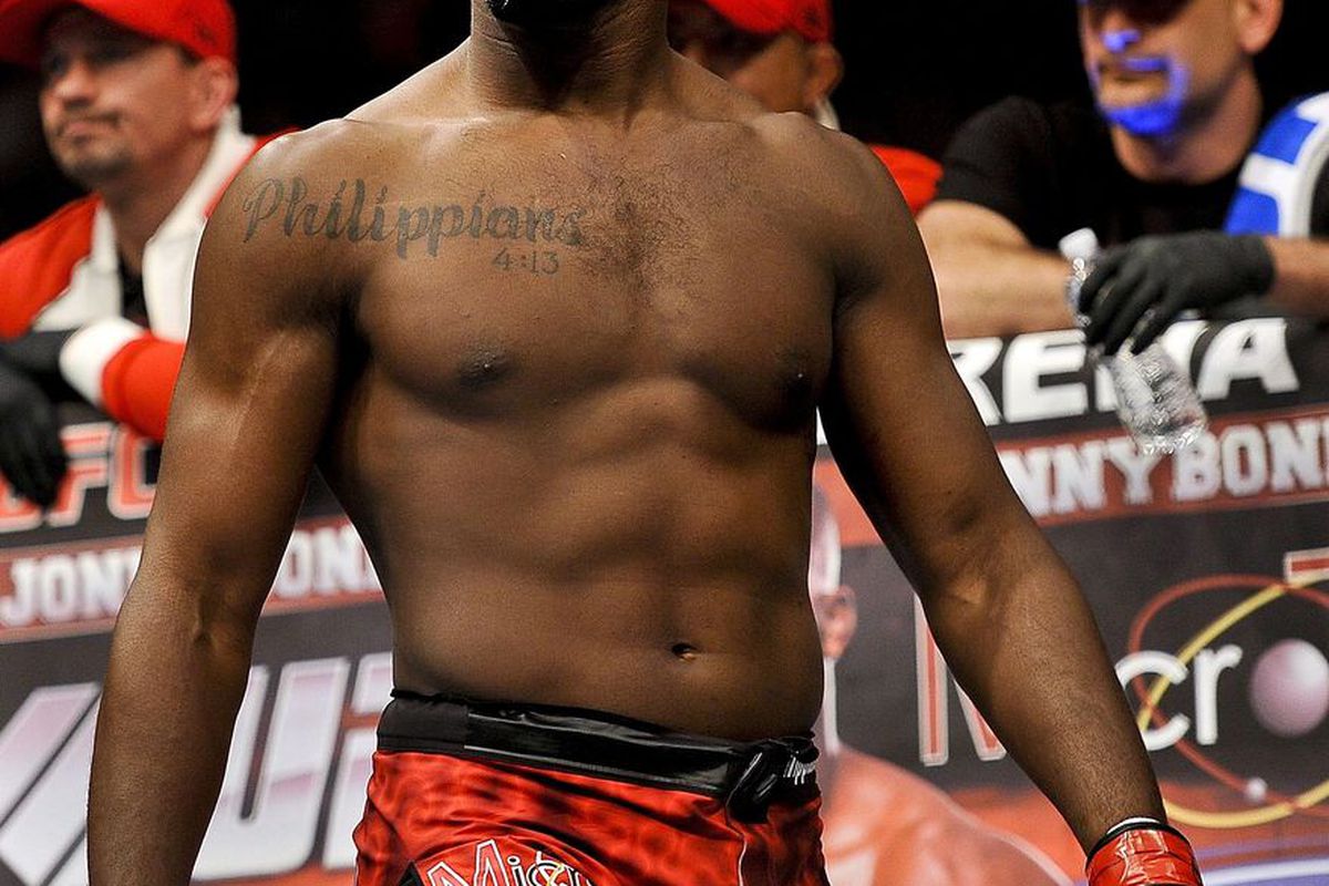 Apr 21, 2012; Atlanta, GA, USA; Jon Jones before fighting Rashad Evans in the main event and light heavyweight title bout during UFC 145 at Philips Arena. Mandatory Credit: Paul Abell-US PRESSWIRE.