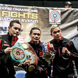 Nonito Donaire, Donnie Nietes and Albert Pagara pose after their big wins at Pinoy Pride 30