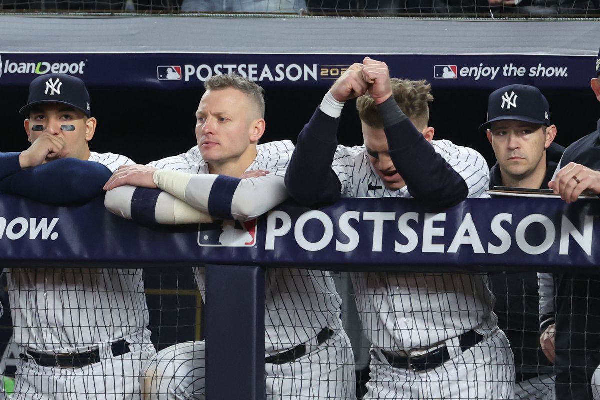 New York Yankees Dugout in the 9th Inning of Game 4 of the ALCS