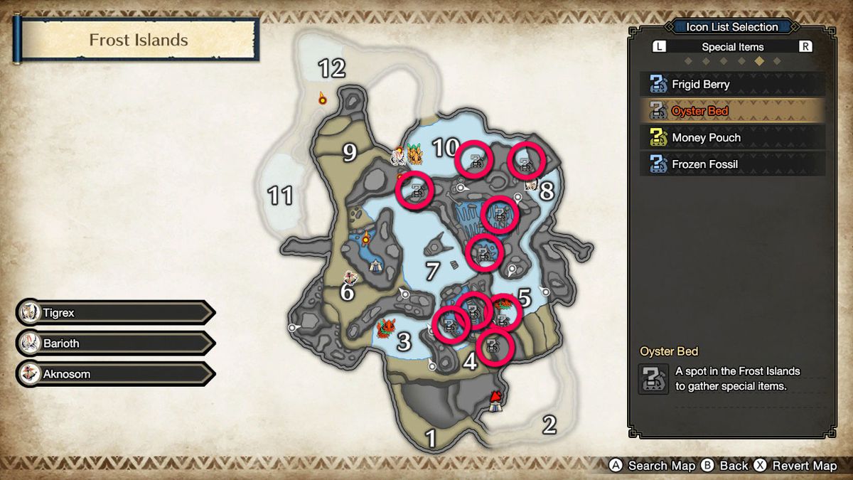 Oyster Bed locations in Monster Hunter Rise