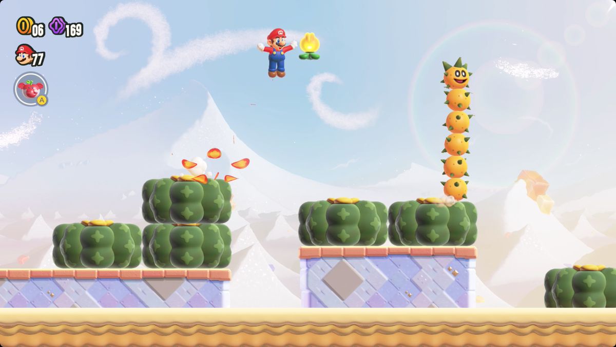 Super Mario Bros. Wonder Armads on the Roll screenshot showing the Wonder Flower location.