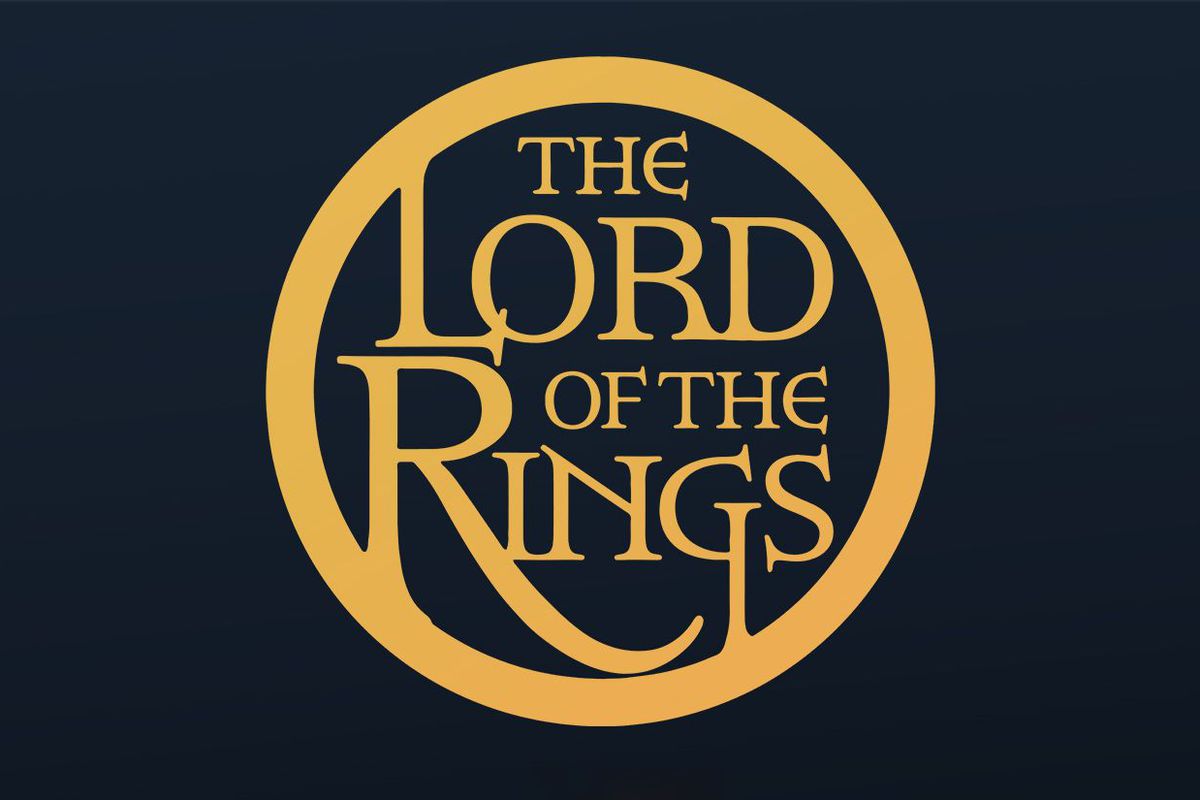 A logo for The Lord of the Rings, with the words encased in a golden circle