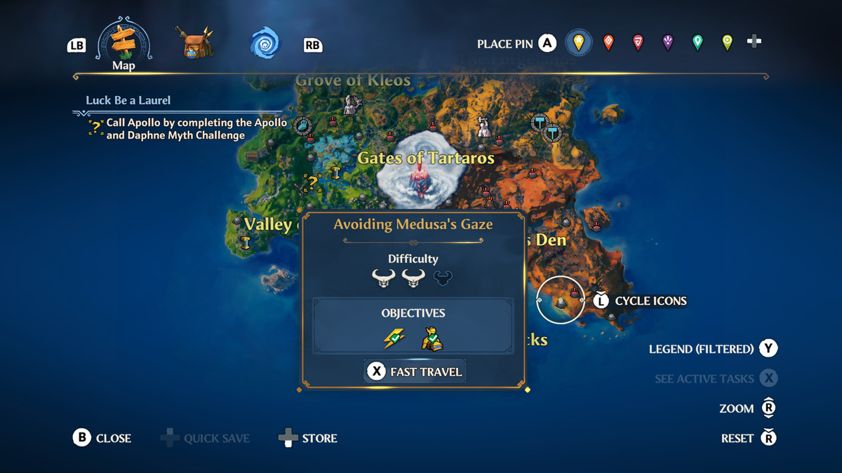 A screenshot of the map location for the Avoiding Medusa’s Gaze Vault&nbsp;of Tartaros 