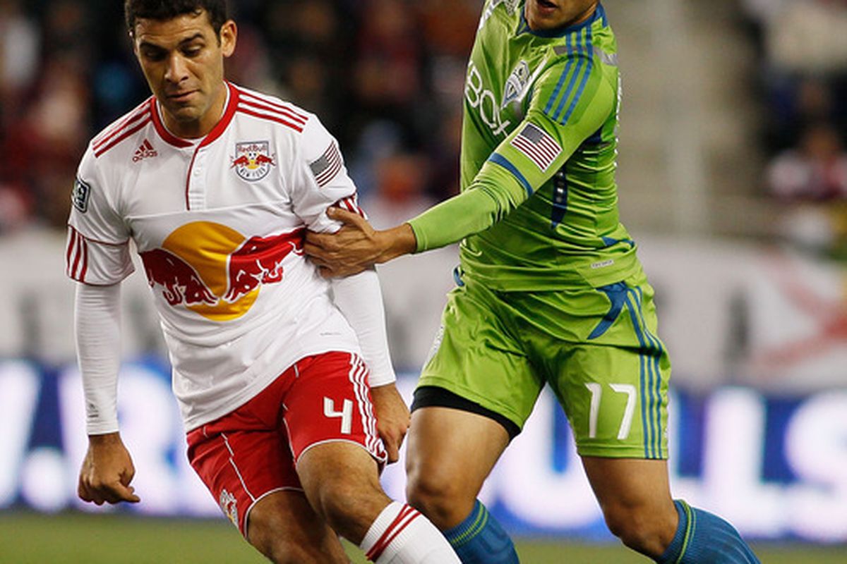 Fredy Montero is unlikely to return this week according to Seattle Sounders coach Sigi Schmid. Mauro Rosales will likely fill his spot in the starting lineup. (Photo by Mike Stobe/Getty Images for New York Red Bulls)