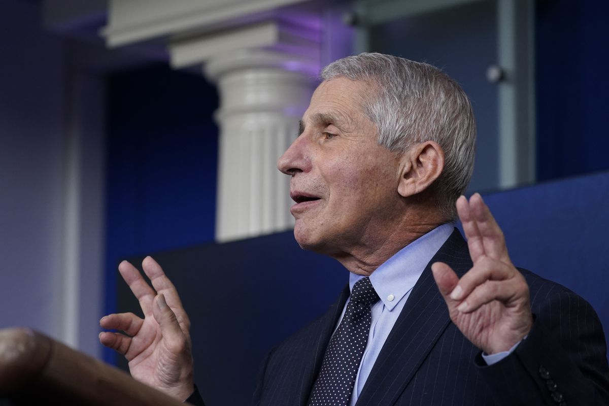 Dr. Anthony Fauci, director of the National Institute of Allergy and Infectious Diseases, speaks with reporters in the James Brady Press Briefing Room at the White House, Thursday, Jan. 21, 2021, in Washington.