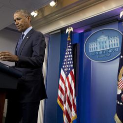 President Barack Obama speaks about the massacre at an Orlando nightclub during a news conference at the White House in Washington, Sunday, June 12, 2016. 