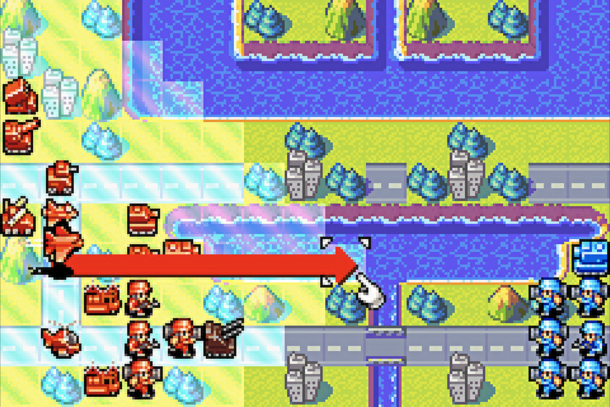 A player selects an aircraft to move across a battlefield in Advance Wars