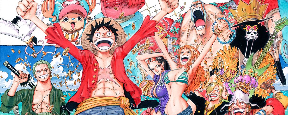 an illustration of the straw hat crew in one piece