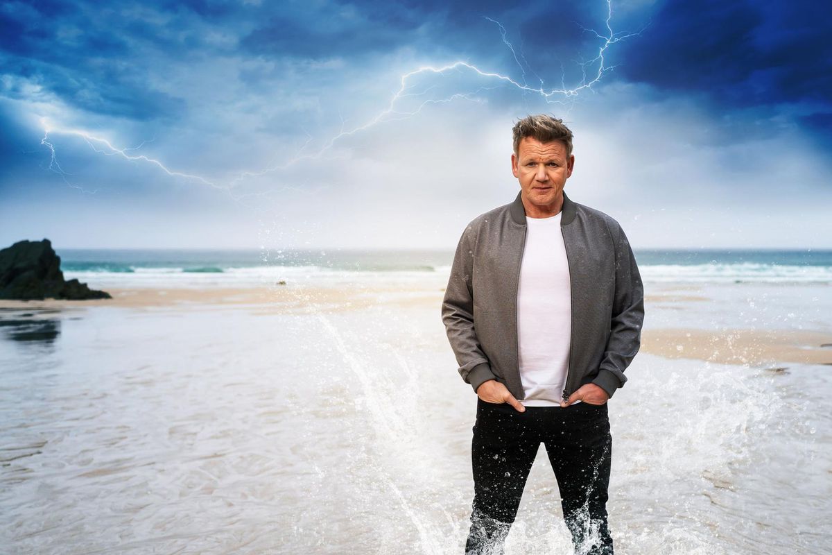 Gordon Ramsay alone on a beach, promoting his new show Future Food Stars.