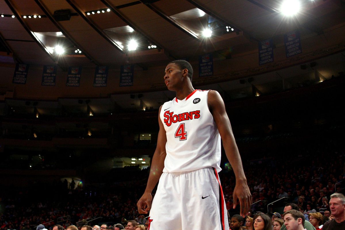 NEW YORK, NY - FEBRUARY 18:  Moe Harkless #4 of the St. John's Red Storm looks on against the UCLA Bruins at Madison Square Garden on February 18, 2012 in New York City.  (Photo by Chris Chambers/Getty Images)
