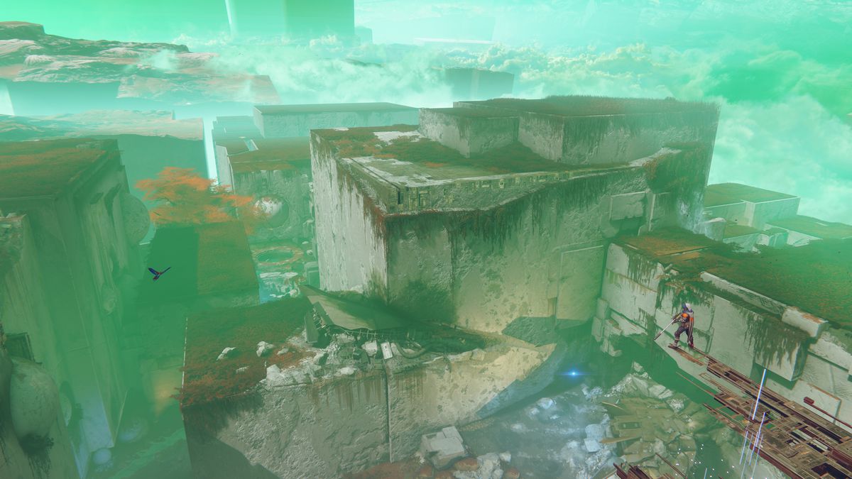 Destiny 2 - lone Guardian on Nessus with bird flying in the distance