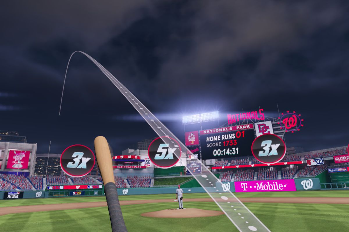 MLB Home Run Derby VR - watching a ball sail toward the left field fence in Nationals Park