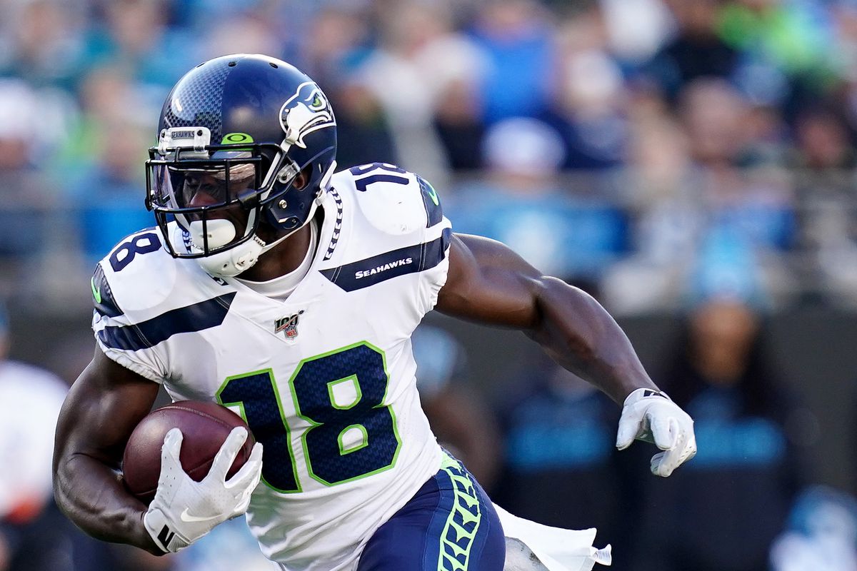 Jaron Brown of the Seattle Seahawks during the second half during their game against the Carolina Panthers at Bank of America Stadium on December 15, 2019 in Charlotte, North Carolina.