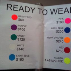 The RTW price list. Isn't that "bright red" really more of a coral?