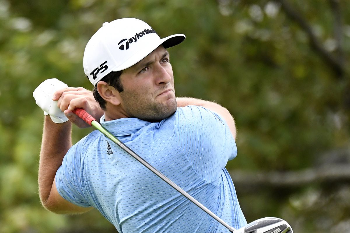 Jon Rahm plays his shot from the second tee during the first round of the U.S. Open golf tournament at Winged Foot Golf Club - West.