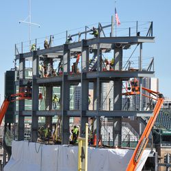 The view from Brixen Ivy Rooftop of the left-field video board structure - 
