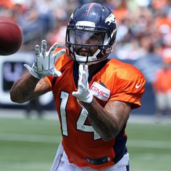 Broncos rookie WR Cody Latimer sees the ball into his hands during drills