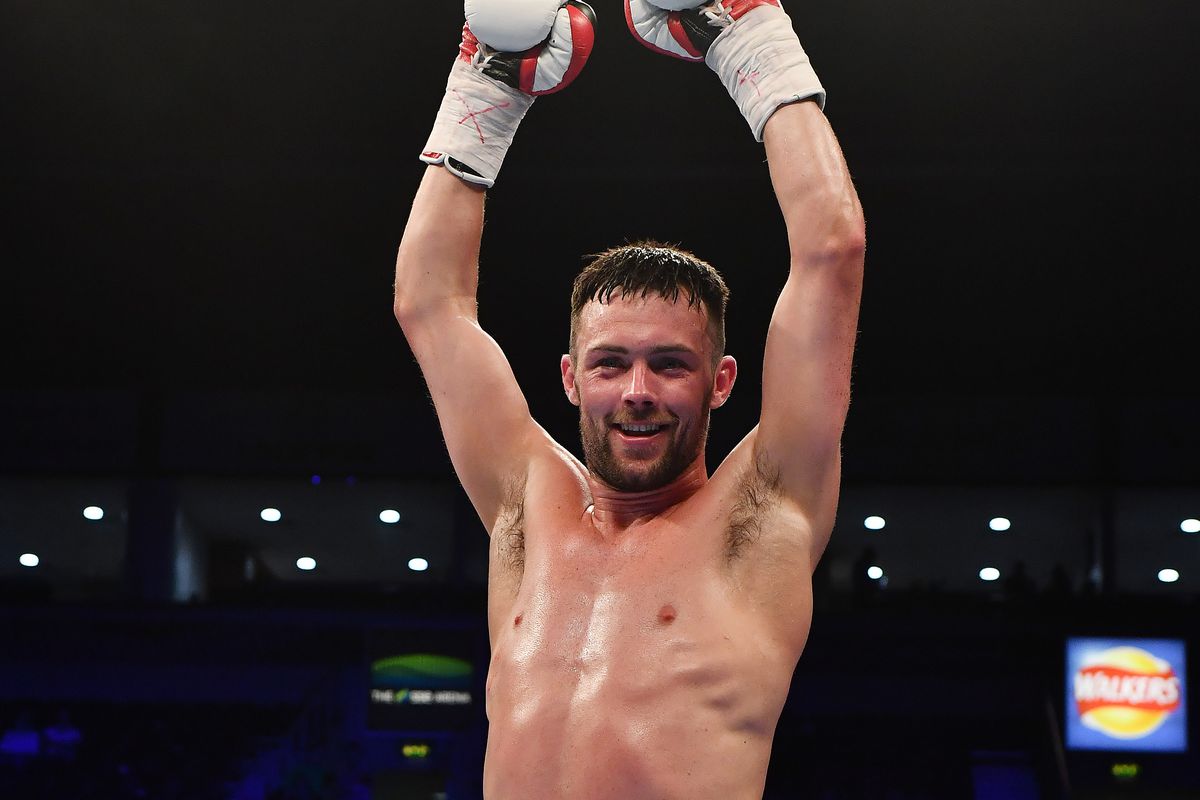 Padraig McCrory celebrates after his bout with Jacob Lucas during their Light-Heavyweight contest at the SSE Arena Belfast on June 10, 2017 in Belfast, Northern Ireland.