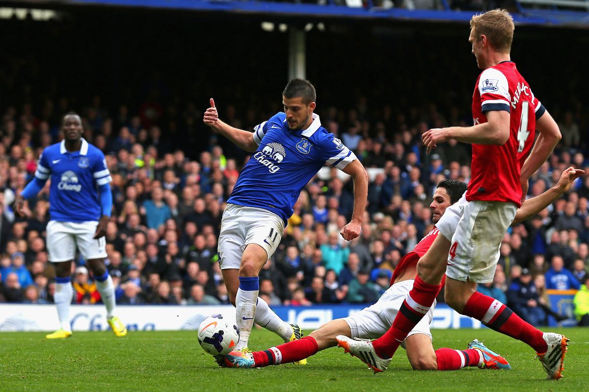 Mirallas scoring against Arsenal in better times
