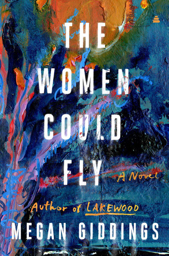 تصویر روی جلد The Women Could Fly اثر مگان گیدینگ، تصویر آبی پر جنب و جوش که درخت و خورشید را به تصویر می کشد.