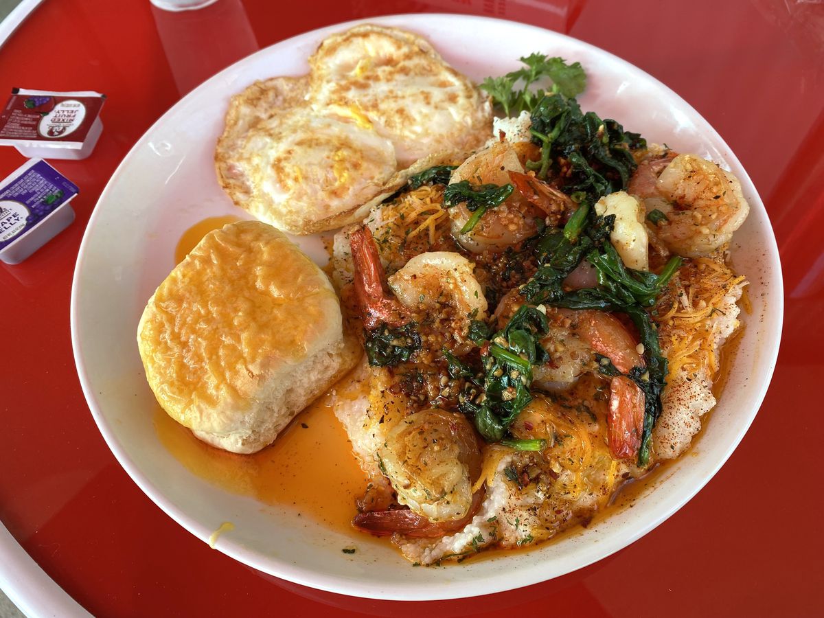 Shrimp and grits at the Little Red Hen Coffee Shop in Altadena.