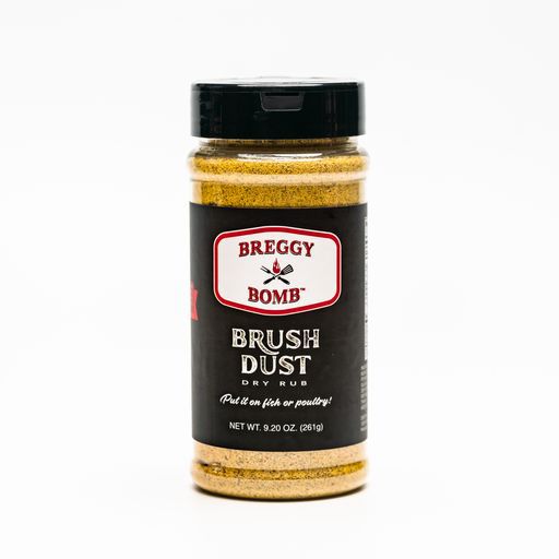 Breggy Bomb’s golden Brush Dust spice in a bottle.