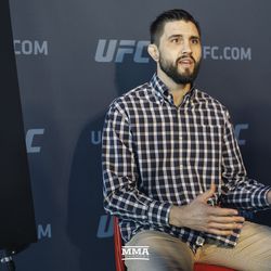Carlos Condit talks to the press at UFC 219 media day Thursday at T-Mobile Arena in Las Vegas.