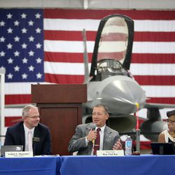 Rep. Paul Ray, R-Clearfield, speaks during the Utah Legislature's Veterans and Military Affairs Commission meeting at the Hill Aerospace Museum at Hill Air Force Base on Tuesday, Aug. 22, 2017.