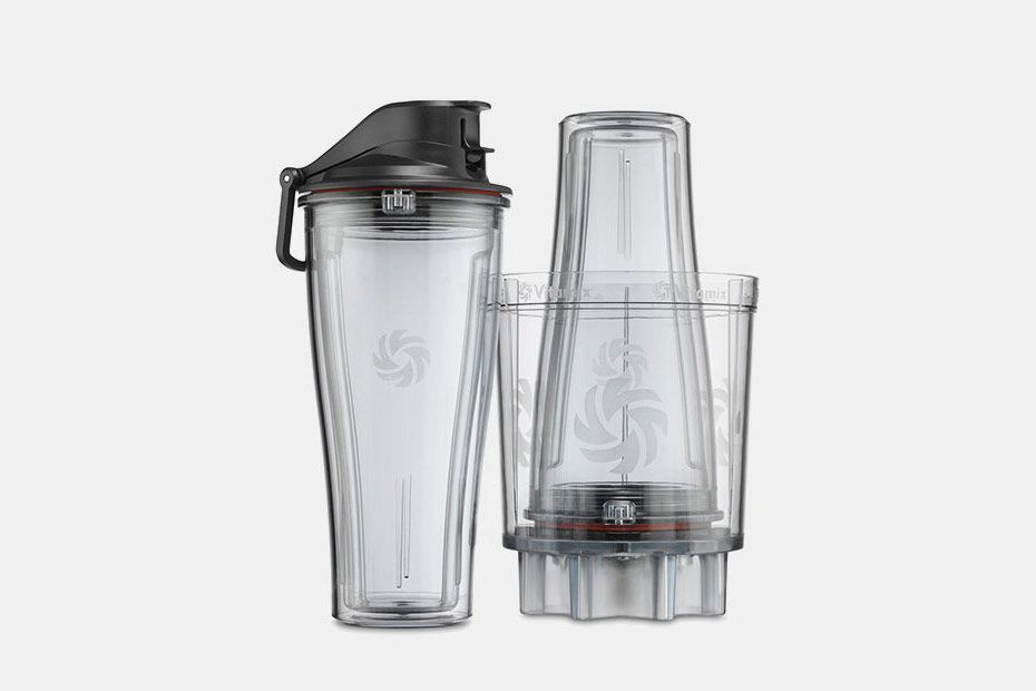 A cup secured in a Vitamix