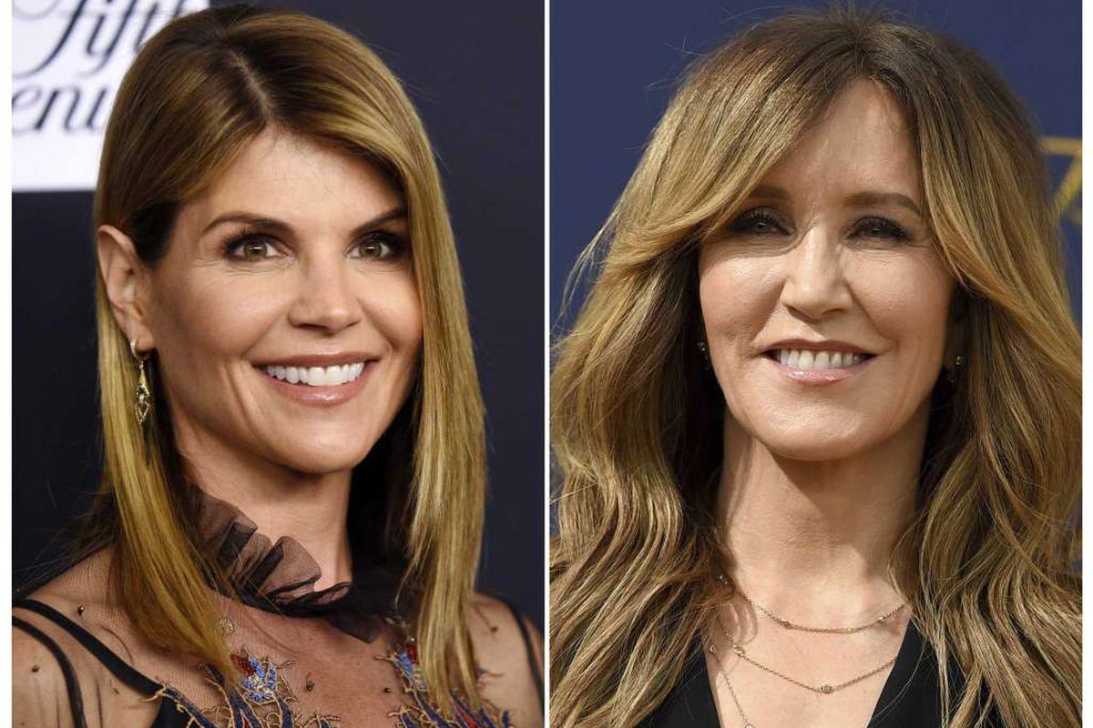 This combination photo shows actress Lori Loughlin in Beverly Hills, Calif., on Feb. 27, 2018, left, and actress Felicity Huffman at the Emmy Awards in Los Angeles on Sept. 17, 2018. Loughlin and Huffman are among 33 parents indicted in a sweeping college