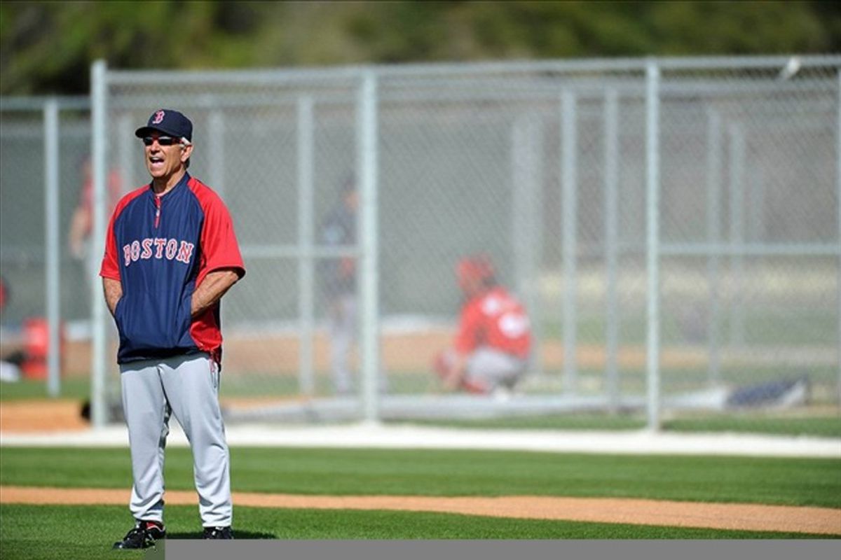 Boston Red Sox manager Bobby Valentine during spring training at JetBlue Park. Credit: Steve Mitchell-US PRESSWIRE