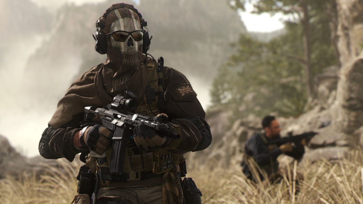 An image from Call of Duty: Modern Warfare 2. There is a soldier wearing a mask with a skull on it. 