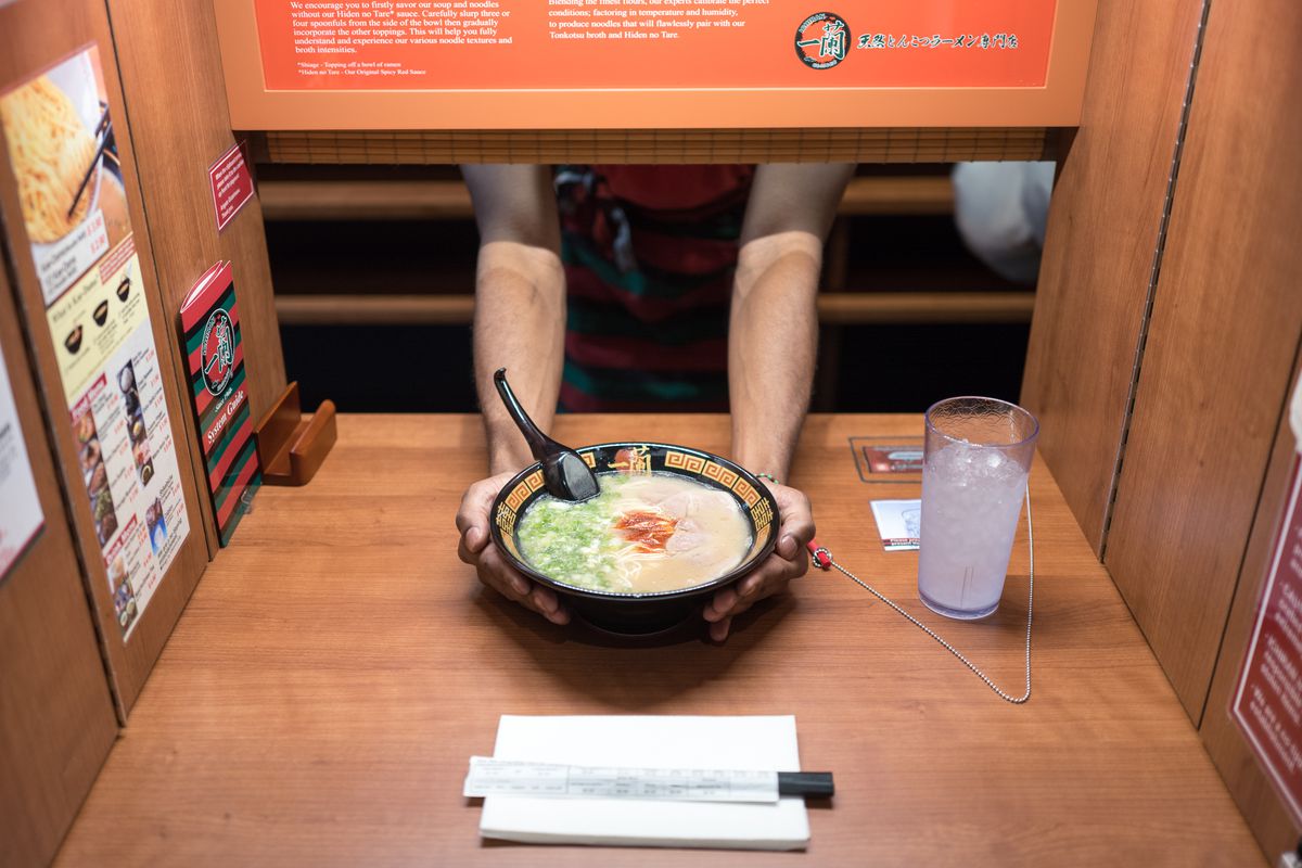 The solo dining booth at Ichiran