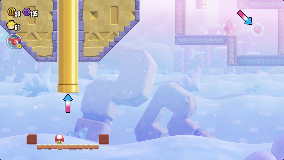Super Mario Bros. Wonder Search Party: Puzzling Park screenshot showing the third Wonder Token location.