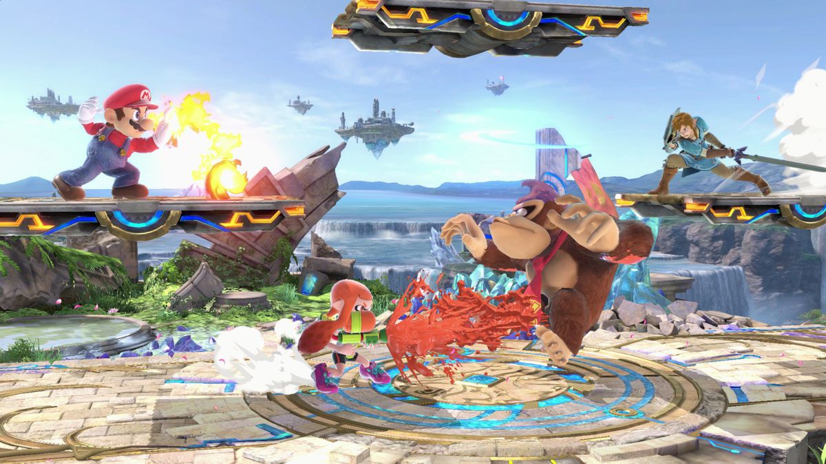 Super Smash Bros. Ultimate - battle between Mario, Inkling Girl, Donkey Kong and Link