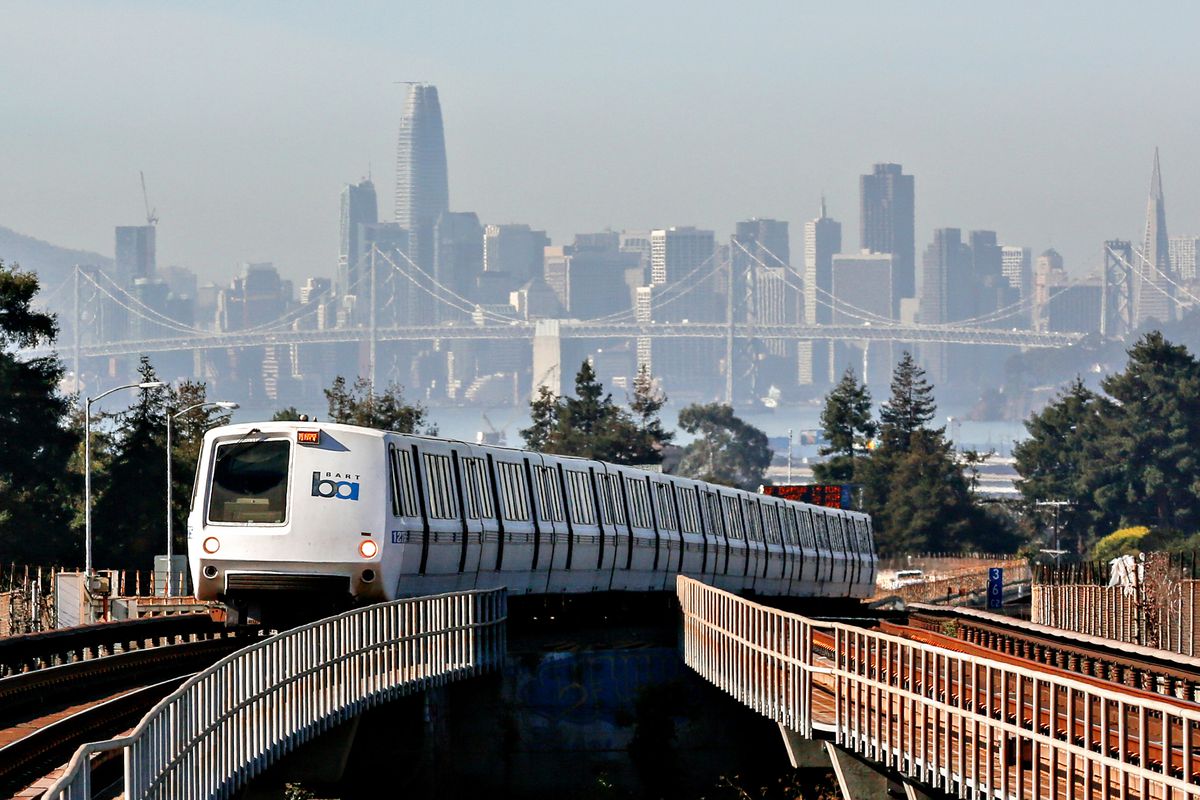 A train approaches MacArthur BART Station on Friday, November 2, 2018 in Oakland, Calif.