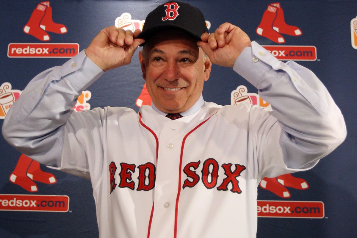 Bobby Valentine is introduced as the new manager for the Boston Red Sox during a press conference at Fenway Park in Boston, Massachusetts.  (Photo by Elsa/Getty Images)