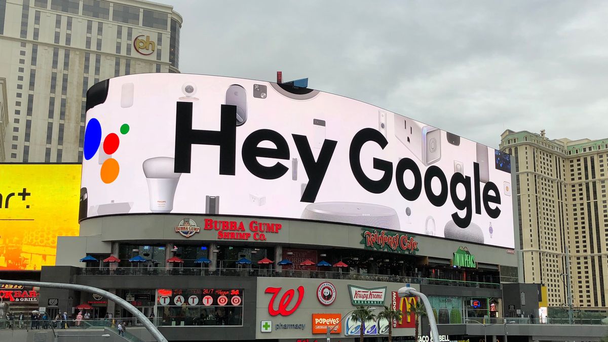 Hey Google billboard at CES