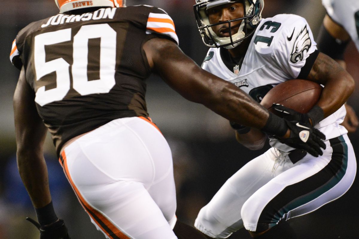 Cleveland Browns linebacker James-Michael Johnson won't play against the Eagles on Sunday.