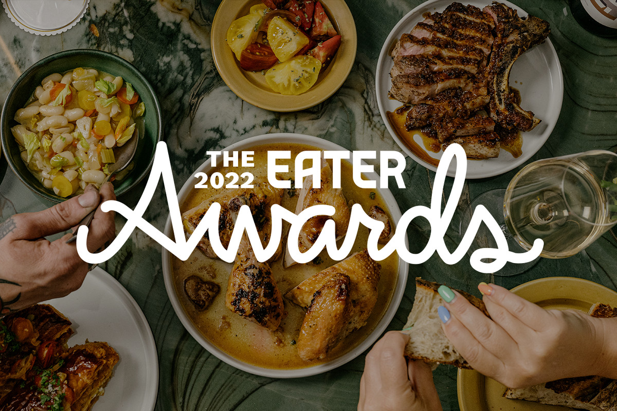Eater Awards text layered over a spread of food.