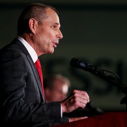 John Curtis speaks in the Republican debate for the 3rd Congressional District race at the Utah Valley Convention Center in Provo on Friday, July 28, 2017.