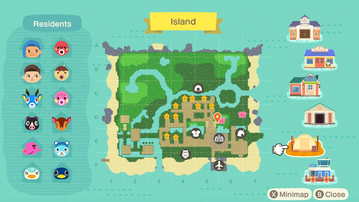 Animal Crossing: New Horizons map of an island named “Island.”