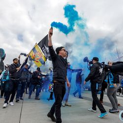 April 13, 2019 - Saint Paul, Minnesota, United States - The Wonderwall march to the stadium for the Loon’s inaugural match at Allianz Field. (Photo by Seth Steffenhagen/Steffenhagen Photography)