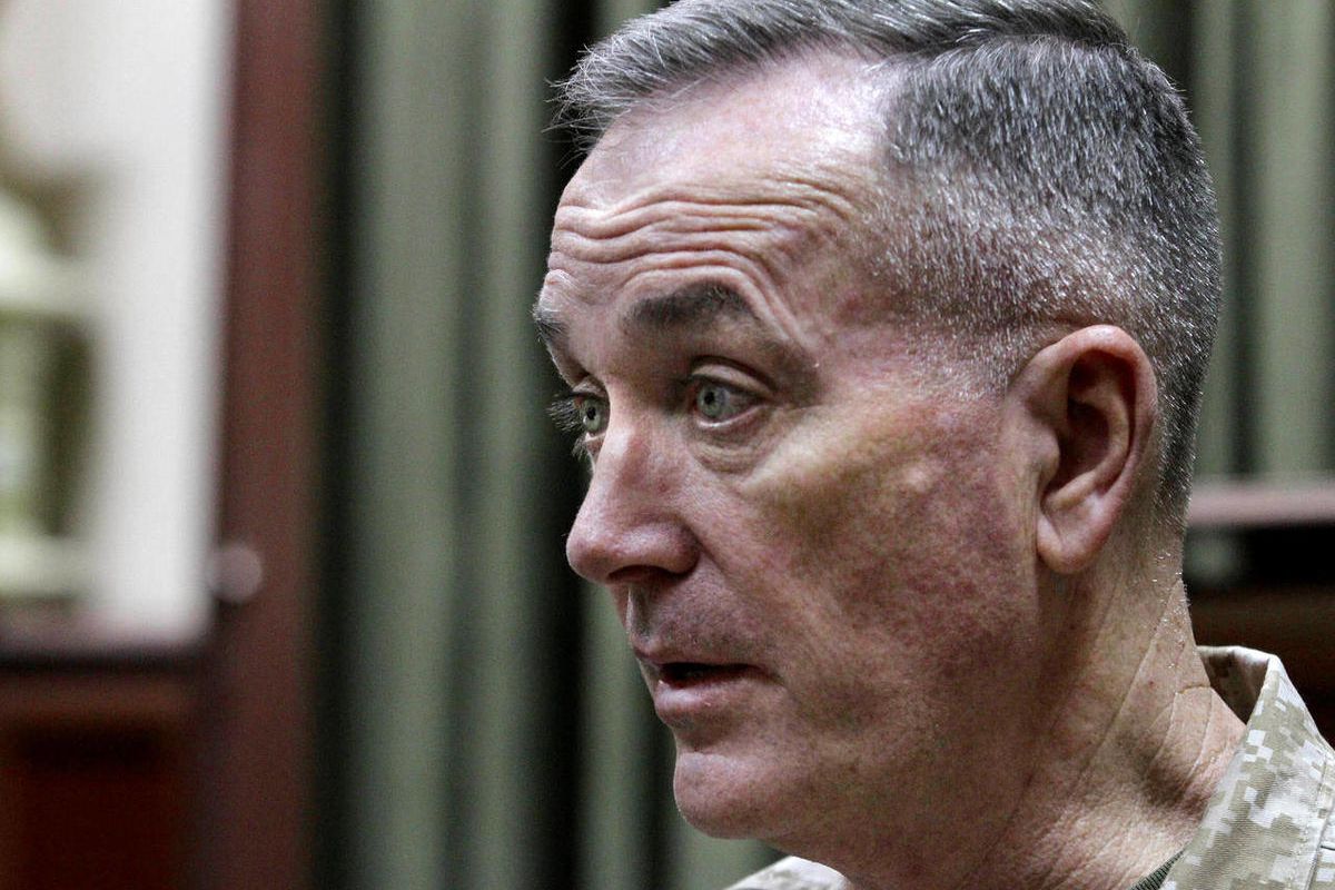 In this March 18, 2013 file photo, Marine Gen. Joseph Dunford, the top U.S. military commander in Afghanistan speaks during an interview with the Associated Press at his headquarters in Kabul, Afghanistan. Dunford told reporters that NATO defense minister
