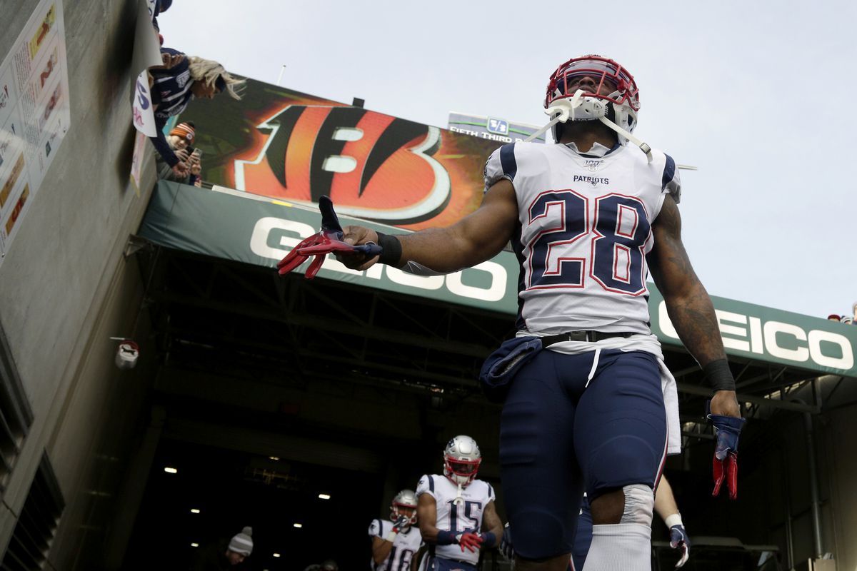New England Patriots running back James White greets fans before the game against the Cincinnati Bengals at Paul Brown Stadium.