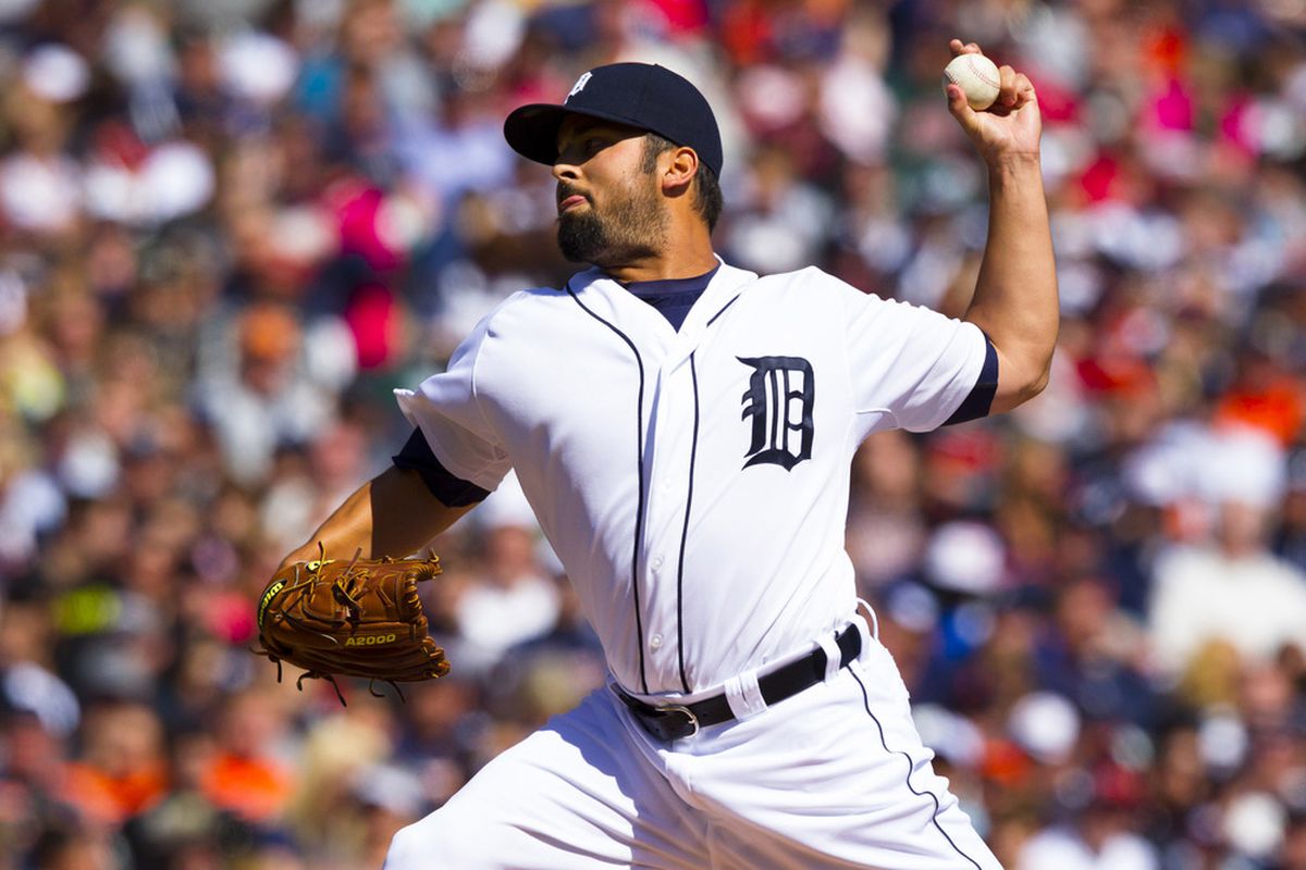 April 8, 2012; Detroit, MI, USA; Detroit Tigers relief pitcher Daniel Schlereth (55) pitches during the sixth inning against the Boston Red Sox at Comerica Park. Mandatory Credit: Rick Osentoski-US PRESSWIRE